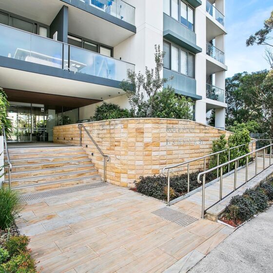 Clean main entrance and spotless hand railings for residents to walk past
